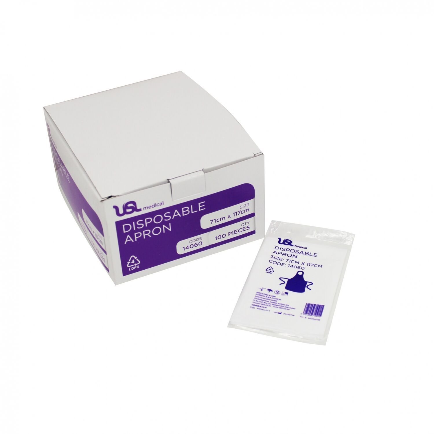 Apron Plastic LPDE White Disposable 73x117cm